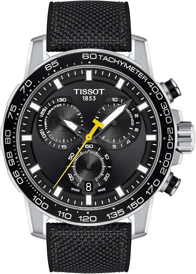 Tissot Mens Supersport Chrono 316L Stainless Steel case Swiss Quartz Watch, Black, Textile, 22 (T1256171705102)