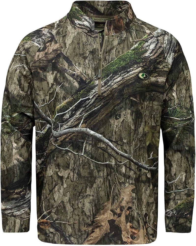 Mossy Oak Men's Hunting Shirts Lightweight Camo Tibbee Tech Stretch Quarter Zip