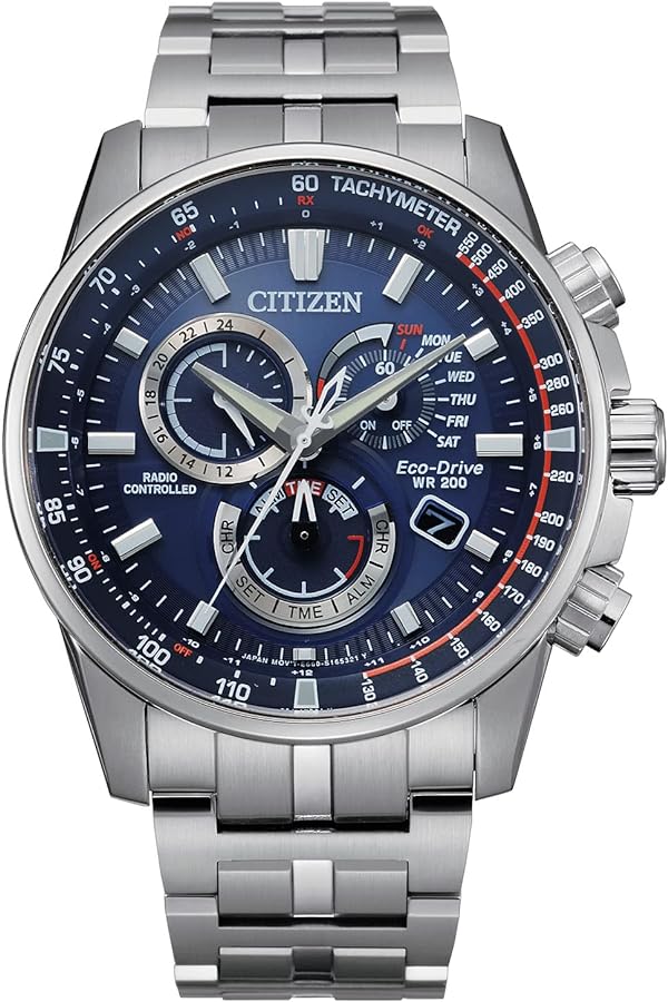 Citizen Men's Eco-Drive Sport Luxury PCAT Chronograph Watch in Stainless Steel, Blue Dial (Model: CB5880-54L)