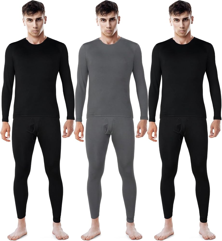 Patelai 3 Sets Men's Thermal Underwear Long Johns Base Layer with Fleece Lined for Winter Cold Weather