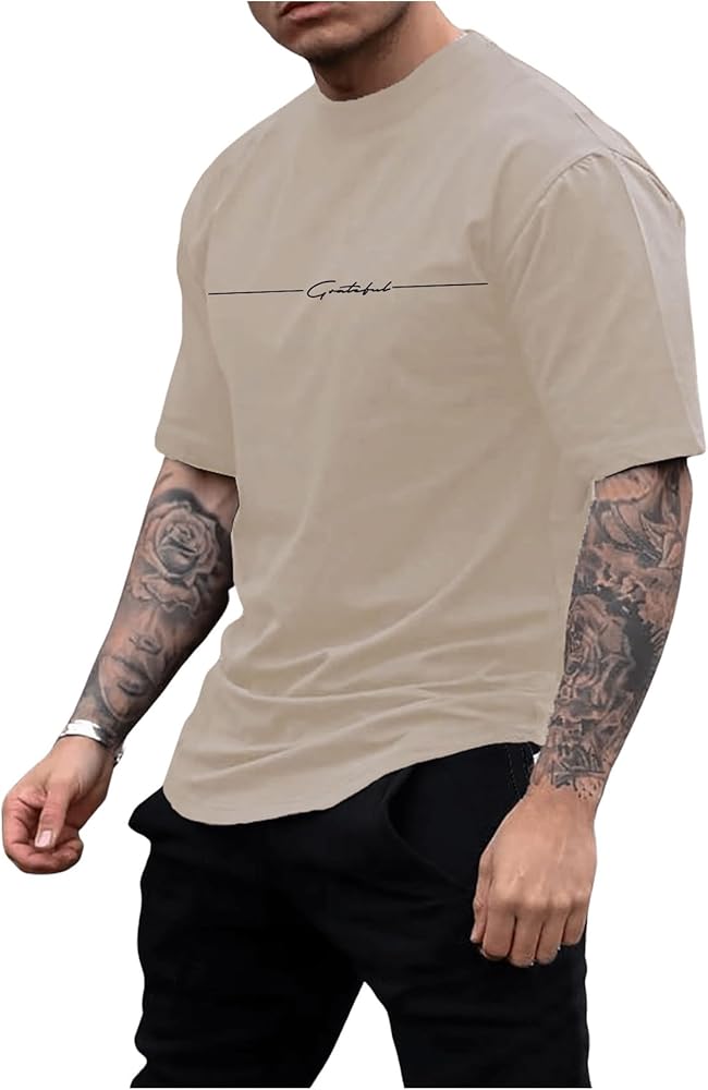 GORGLITTER Men's Oversized T Shirt Short Sleeve Letter Graphic Crewneck Casual Drop Shoulder Tee