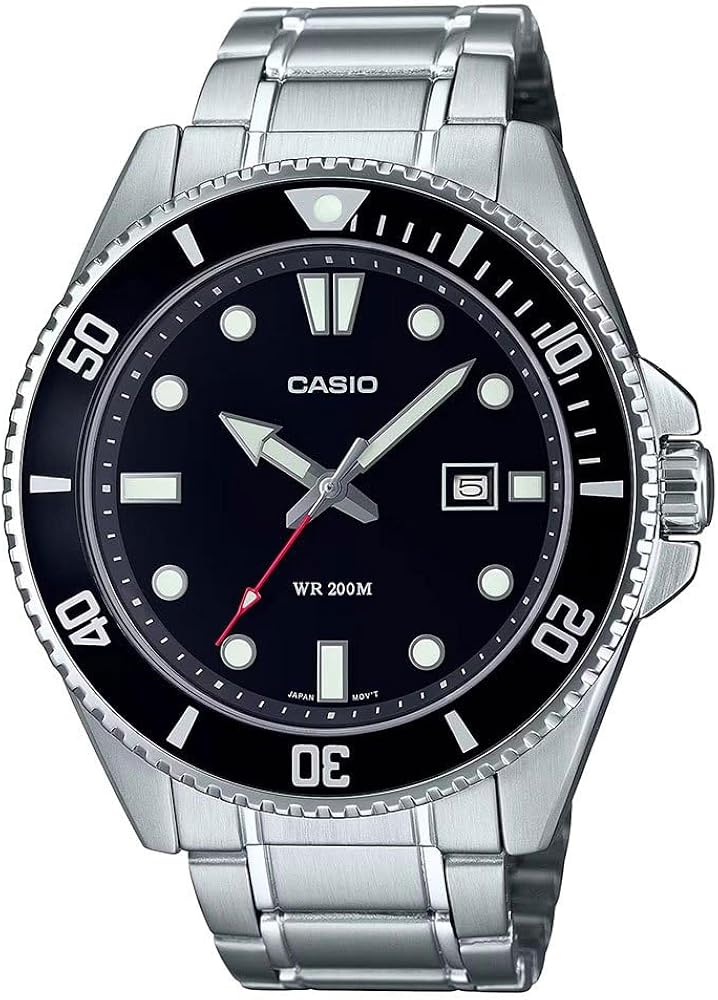 Casio MDV107D-1A1V Men's Stainless Steel 200M Black Bezel Black Dial 3-Hand Anlog Dive Watch