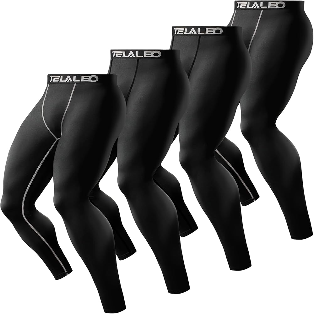 TELALEO 6 or 4 Pack Men's Compression Pants Leggings Sports Tights Performance Athletic Baselayer Workout Running