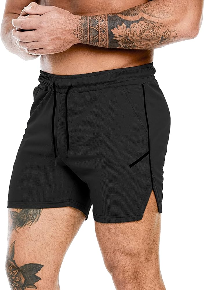 PIDOGYM Men's Workout Running Shorts 5 Inch, Lightweight Mesh Gym Athletic Fitted Short Pants for Bodybuilding Training