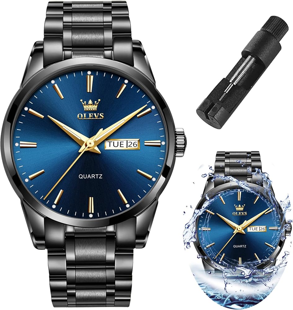 OLEVS Men's Luxury Watch Waterproof Luminous Easy Read Chronograph Watches Full Gold/White Dail/Black Face with Calendar Wristwatch