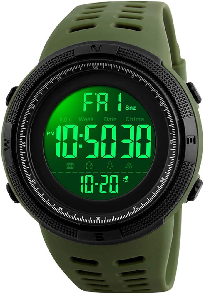 FANMIS Mens Digital LED Sports Watch Military Multifunction 12H/24H Time Dual Time Alarm Countdown Back Light with Simple Design 164FT 50M Water Resistant Calendar Month Date Day Watch