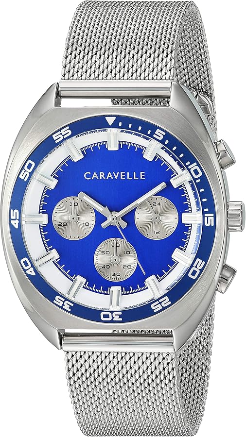 Caravelle by Bulova Retro Chronograph Mens Watch, Stainless Steel , Silver-Tone (Model: 43K100)