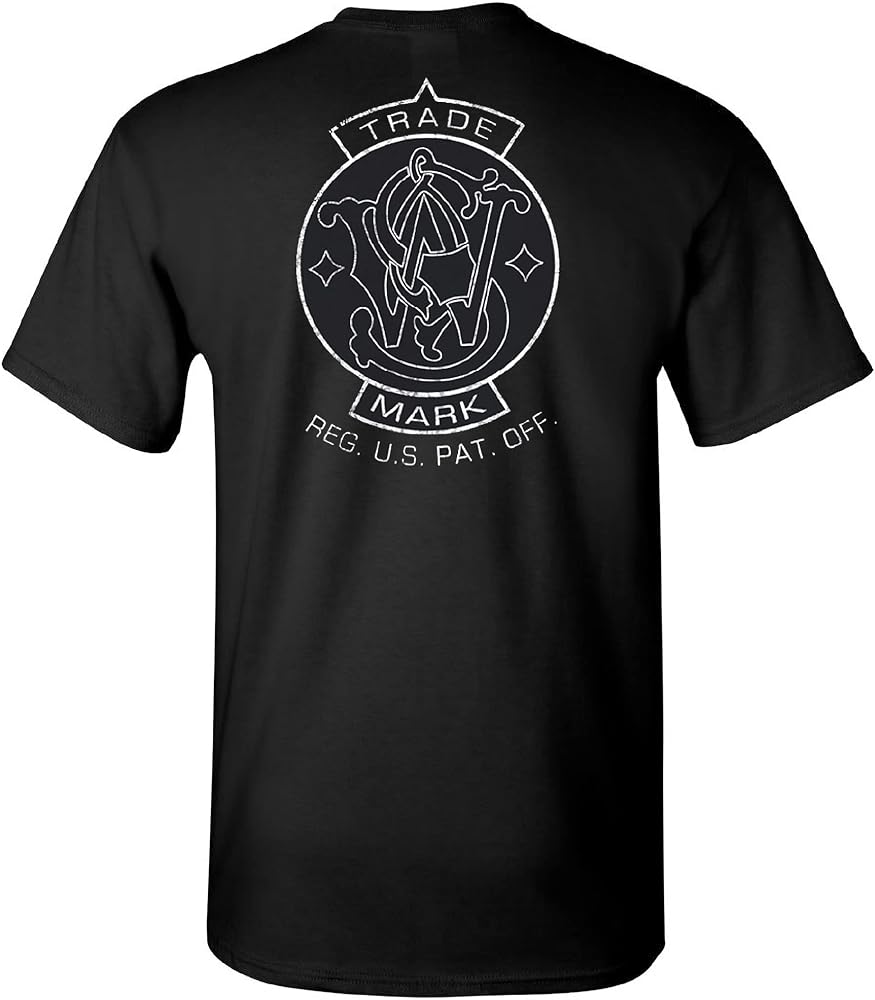 Smith & Wesson Officially Licensed Men’s Short Sleeve Graphic T-Shirt, Trade Mark Emblem Logo on Back & Chest, Classic Tee