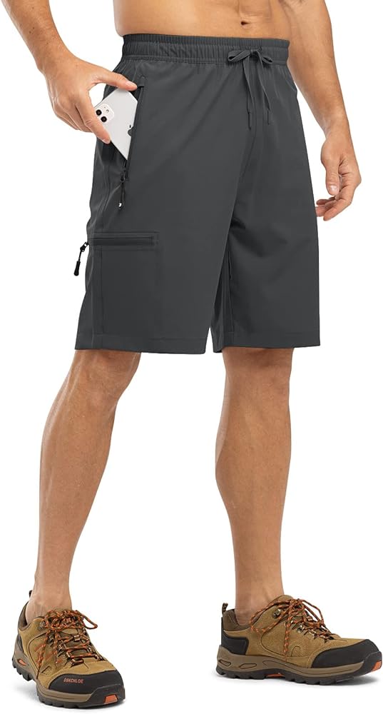 TBMPOY Men's Hiking Shorts with 5 Zip Pockets 9'' Lightweight Outdoor Work Athletic Travel Short for Men Casual Running