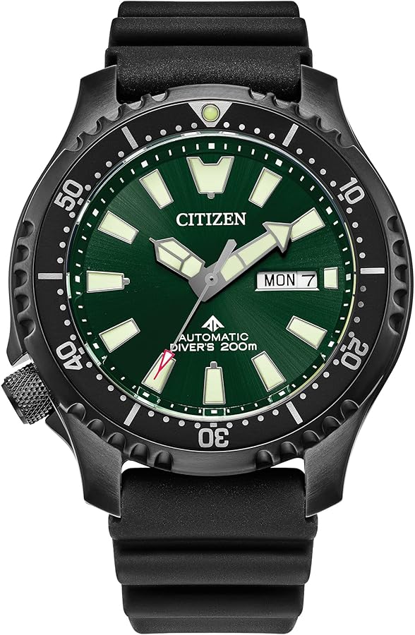 Citizen Men's Promaster Sea Automatic Polyurethane Strap Watch, 3- Hand Date and Date, Rotating Bezel, Anti-reflective Sapphire Crystal, Luminous Hands and Markers