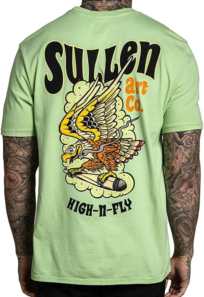 Sullen High N Fly Short Sleeve Premium Fit Vintage Tattoo Skull Graphic T-Shirt for Men