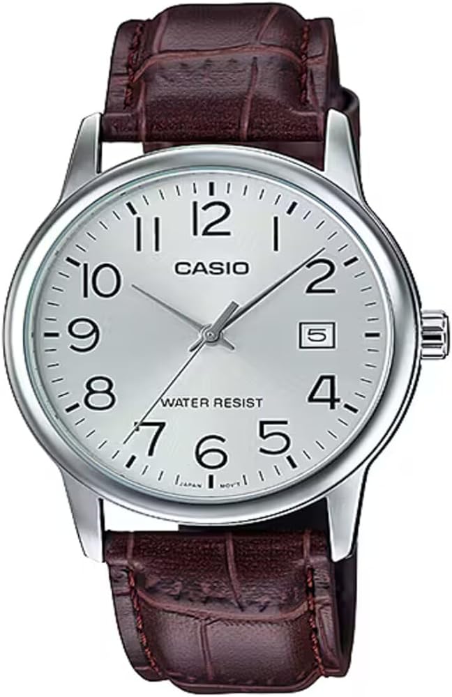 Casio #MTP-V002L-7B Men's Standard Analog Leather Band Easy Reader Day Date Watch