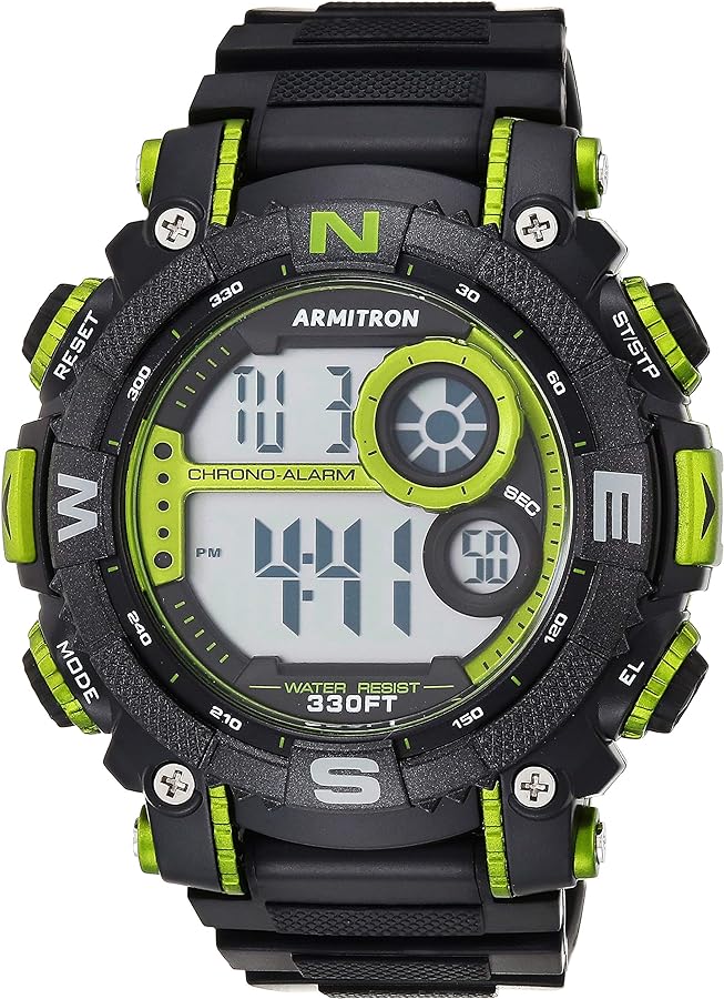 Armitron Sport Men's 40/8284LGN Lime Green Accented Digital Chronograph Black Resin Strap Watch