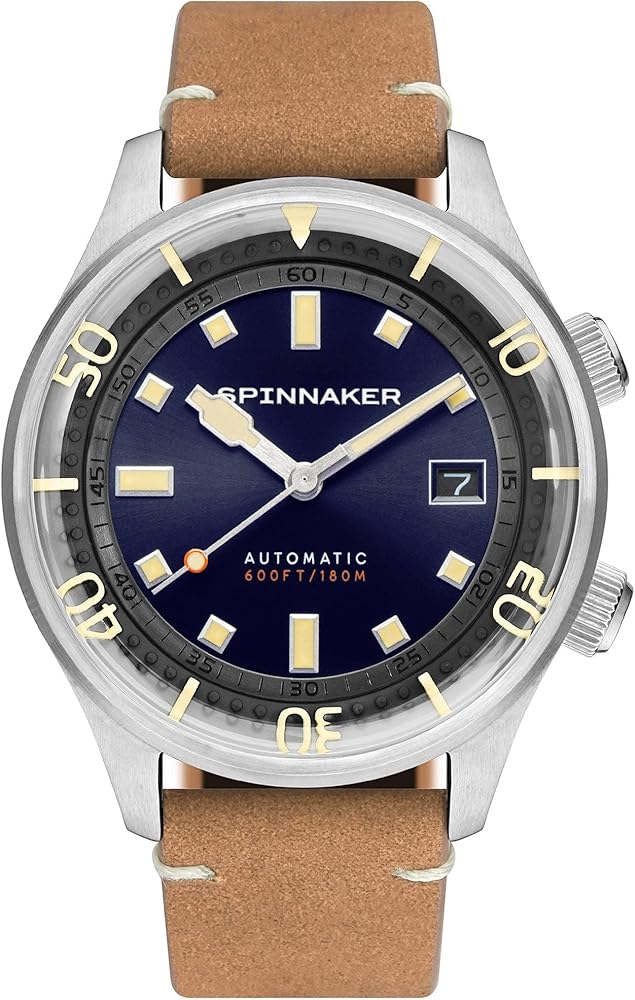 Spinnaker Bradner Men’s Watch - Automatic Dive Watch for Men, 42mm Stainless Steel Case, Tan Leather Strap, Water Resistant 180m, SP-5062-05 - Blue