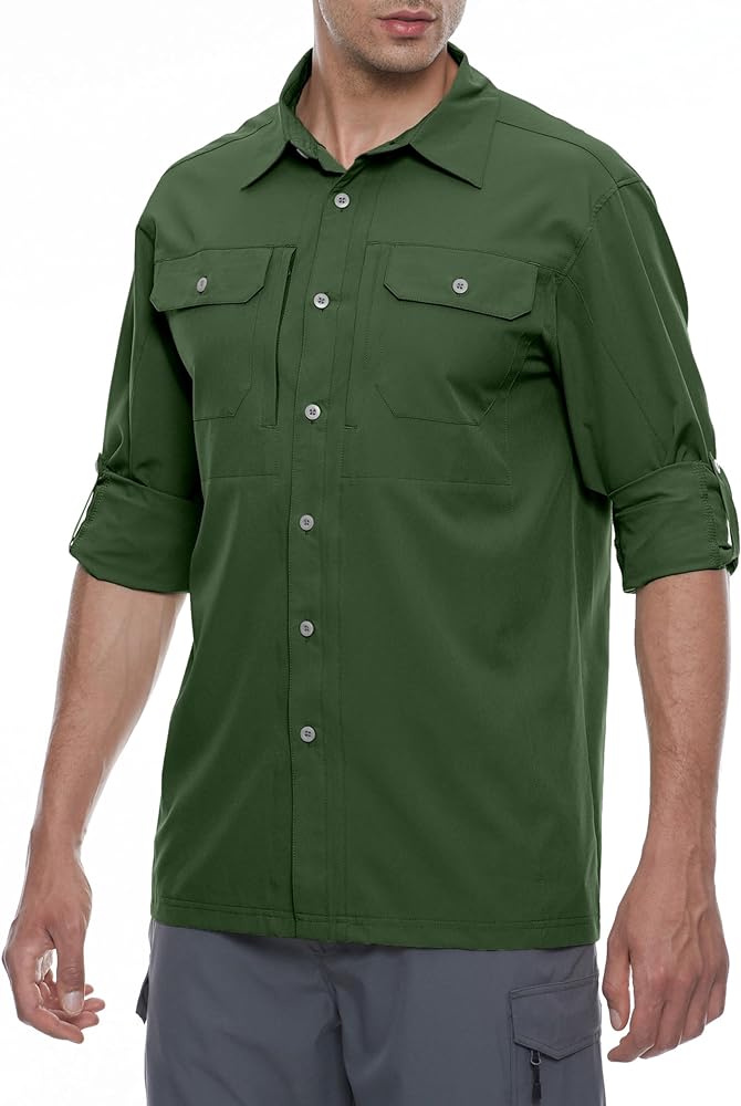 Little Donkey Andy Men's Stretch Quick Dry UPF50+ Long Sleeve Shirt for Hiking, Travel, Camping