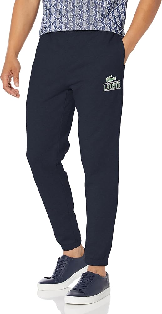 Lacoste Men's Tapered Fit Sweatpants W/Adjustable Waist & Medium Croc Graphic on The Front Hip