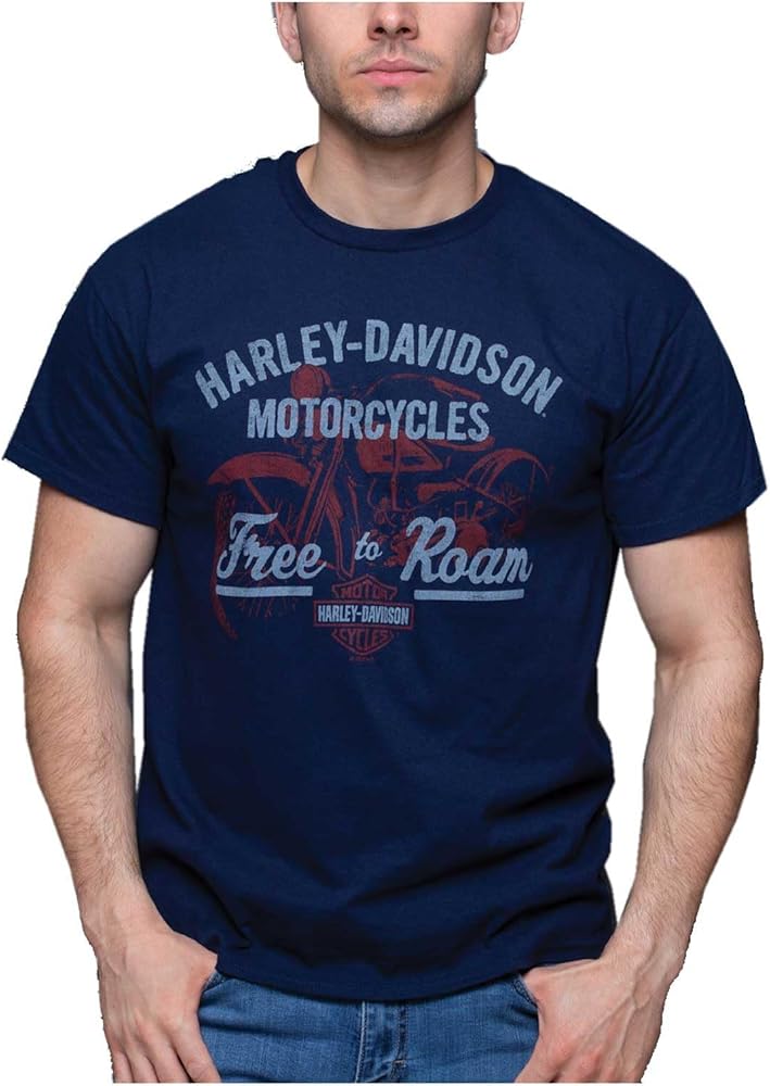 Harley-Davidson Men's Explore Short Sleeve Crew-Neck Cotton Tee - Navy Blue