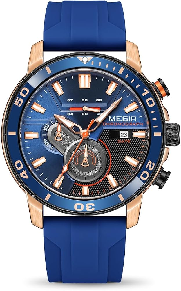 MEGIR Men's Sport Watch Analogue Quartz Chronograph Military Luminous Wrist Watch with Silicone Strap 2224G