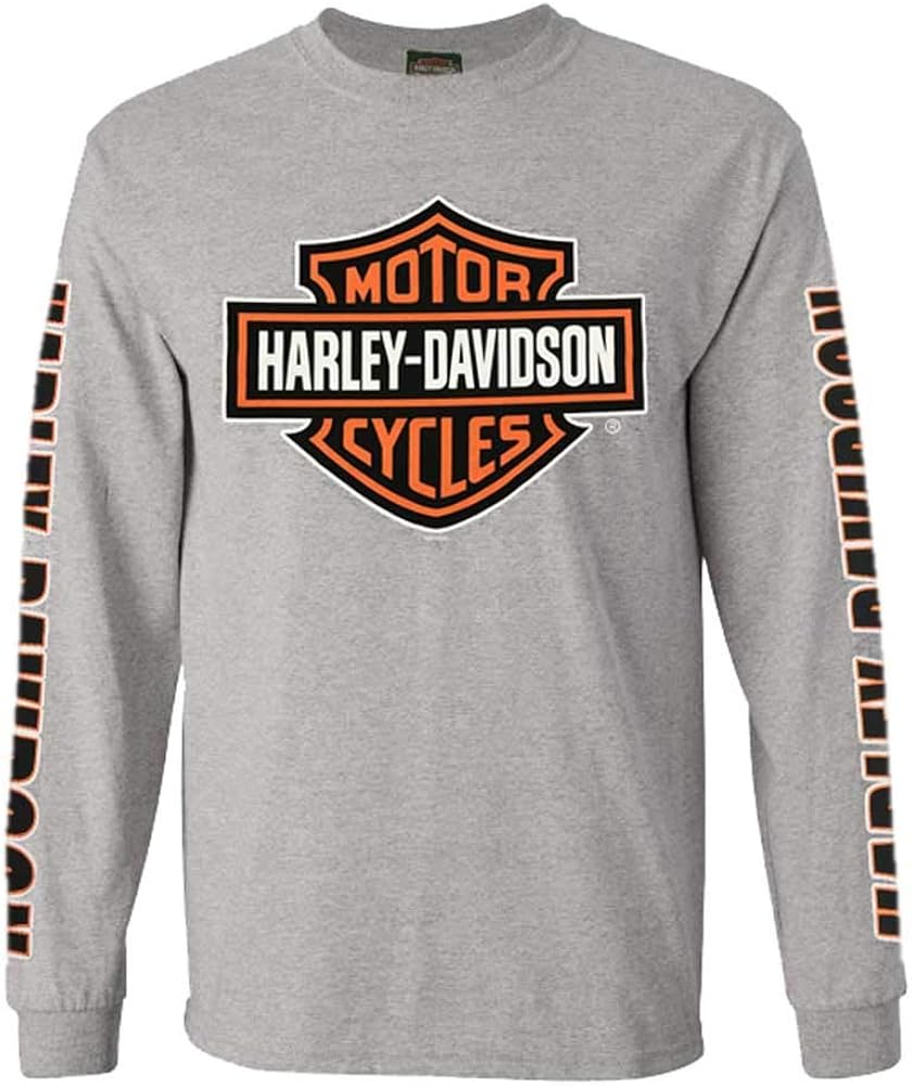 Harley-Davidson Men's Bar & Shield Long Sleeve Crew-Neck Shirt, Gray 30297501