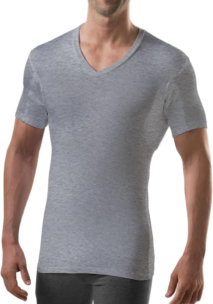 Men's Sweatproof Undershirt | Slim Fit V Neck T-Shirt with Underarm Sweat Pads | Aluminum-Free Alternative