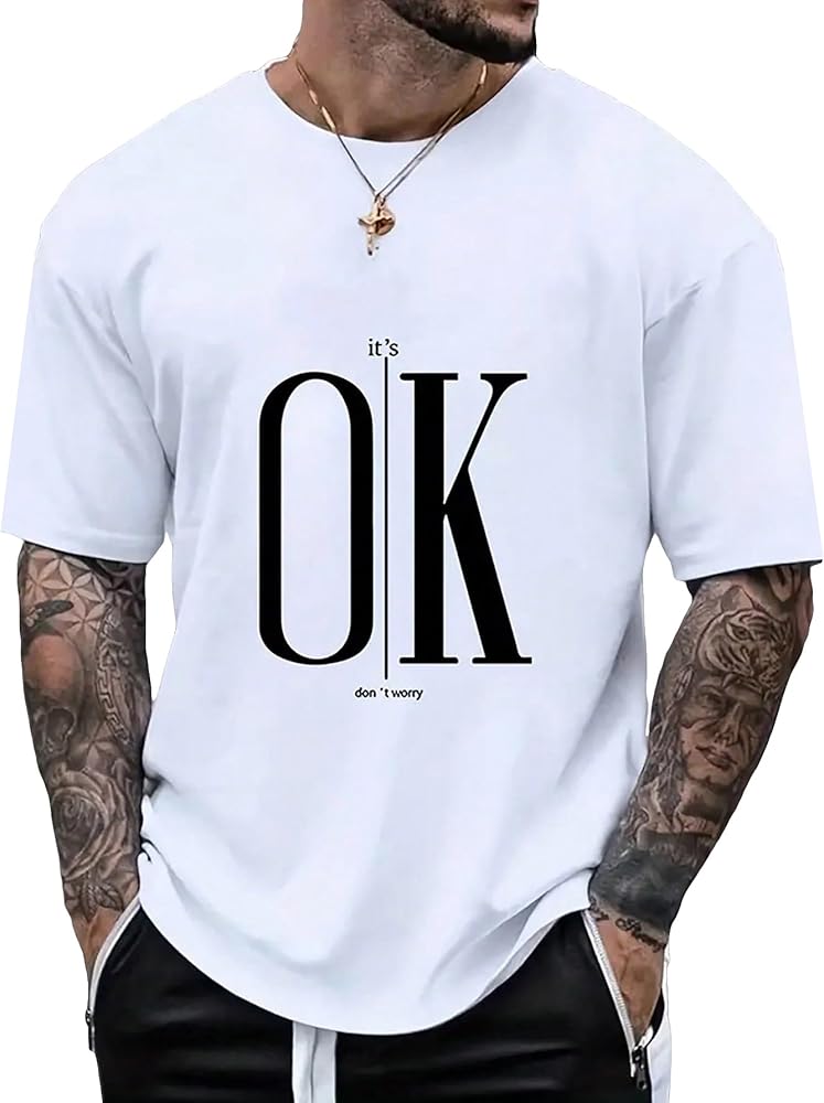 SOLY HUX Men's Letter Print Tee Short Sleeve Round Neck Graphic Summer T Shirt Top