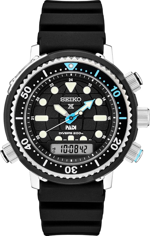 SEIKO SNJ035 Solar Analog-Digital Dive Watch for Men - Prospex Collection - Special Edition, LumiBrite Display, Alarm - 200M Water Resistant