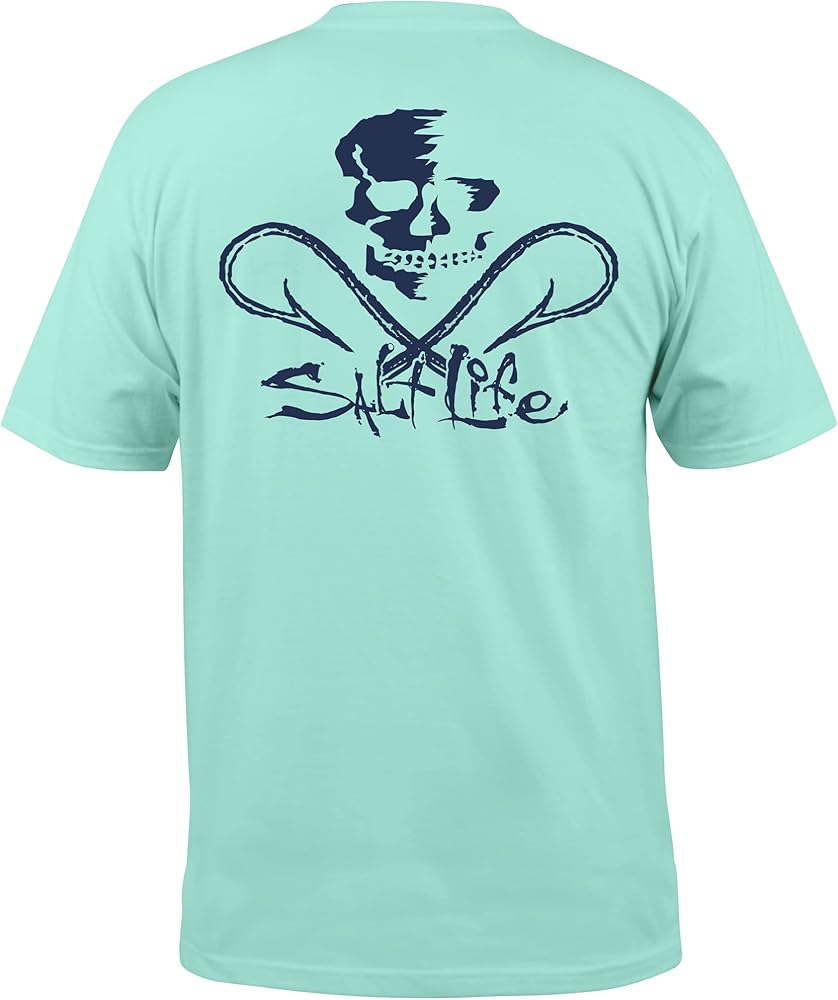 Salt Life Men's Skull and Hooks Short Sleeve Crew Neck,Comfort Fit, Left Chest Pocket Tee