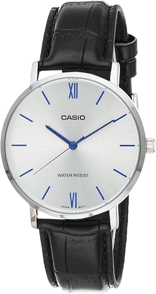 Casio MTP-VT01L-7B1 Men's Minimalistic Silver Dial Black Leather Band Analog Watch