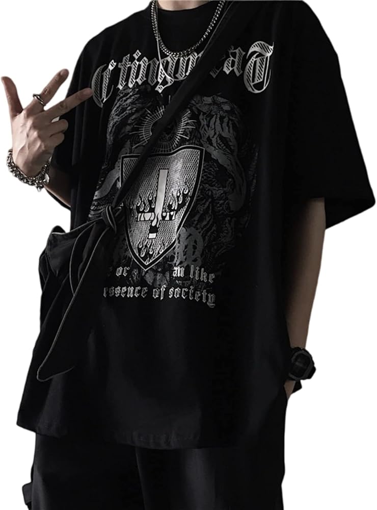 Men Women Y2K Goth Shirt Emo Alt Cross Graphic Tee Grunge Dark Academia T-Shirt Oversized Baggy Tops Clothes