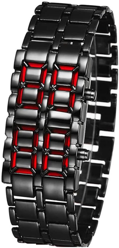 Classic Mens Binary Square LED Digital Watch Black Plated Wrist Watches (Black/red)