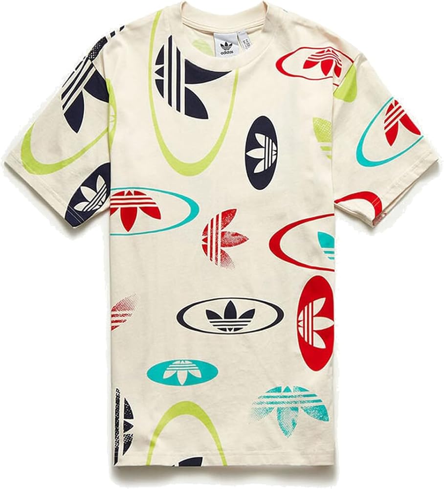 adidas Originals Mens All Over Print Logo T-Shirt, Wonder White/Multicolor