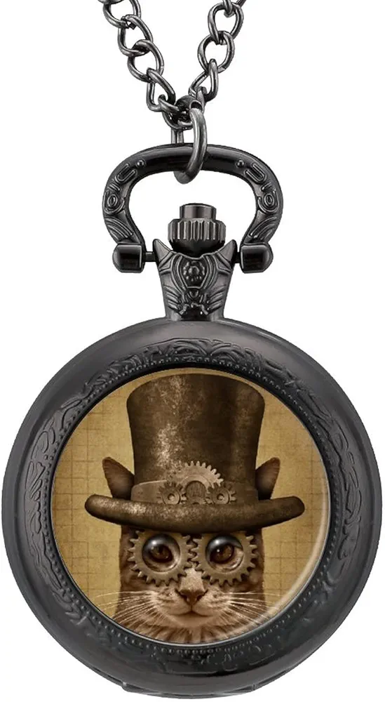 Steam Punk Grunge Cat Pocket Watches for Men with Chain Digital Vintage Mechanical Pocket Watch