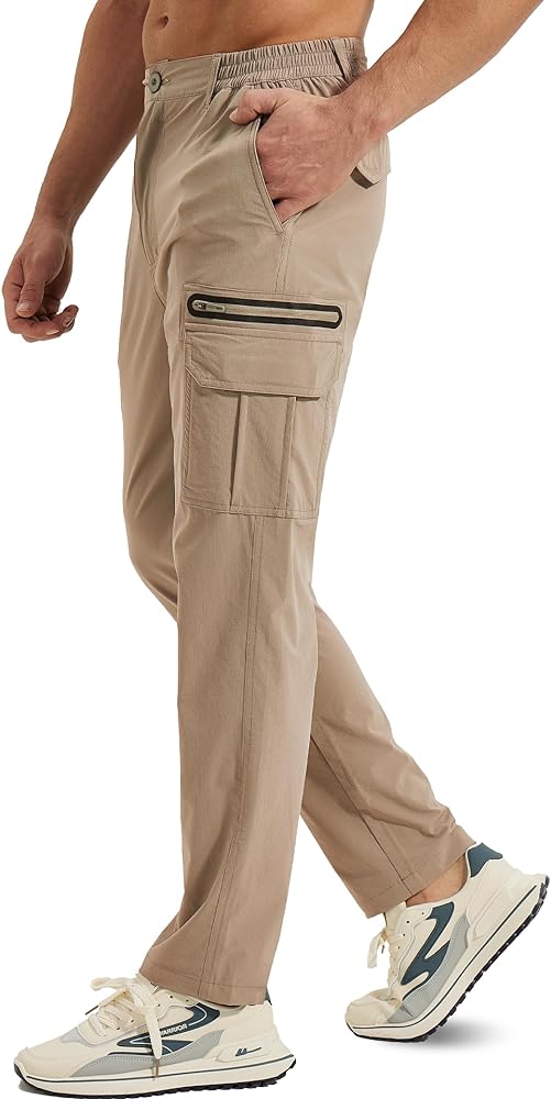 Hiking Pants Men Lightweight Quick Dry - Water Resistant Outdoor Cargo Pants with 7 Pockets for Travel Camping Fishing