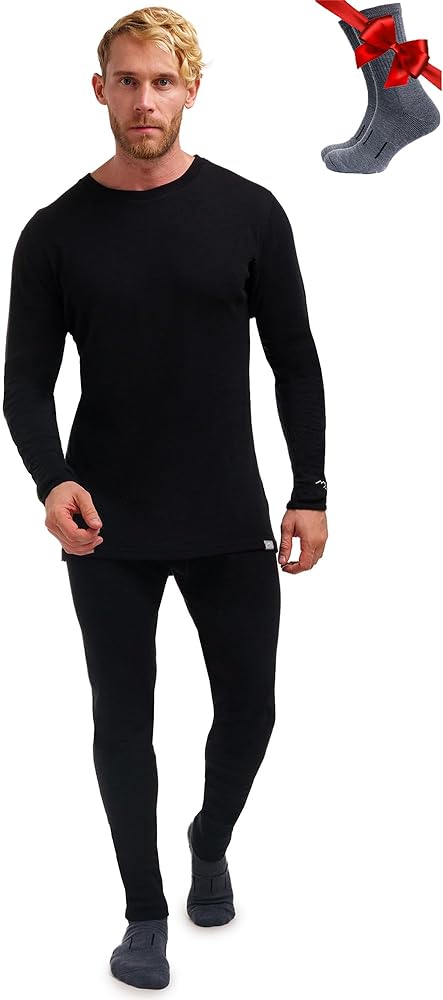 Merino.tech Merino Wool Base Layer Mens Set - Midweight, Heavyweight, Lite Merino Wool Thermal Underwear For Men Top, Bottom