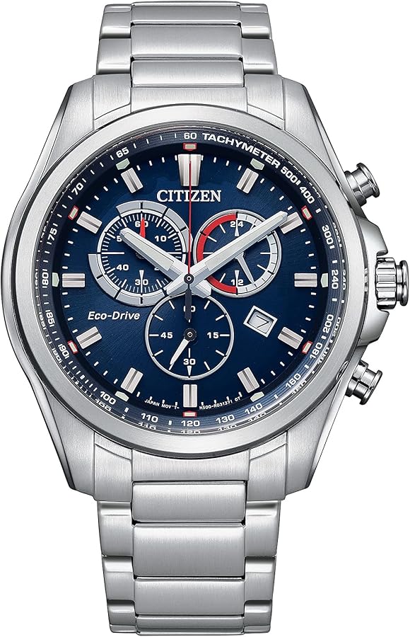 Citizen Men's Eco-Drive Weekender Chronograph Watch in Stainless Steel, Blue Dial, 43mm (Model: AT2131-56L)