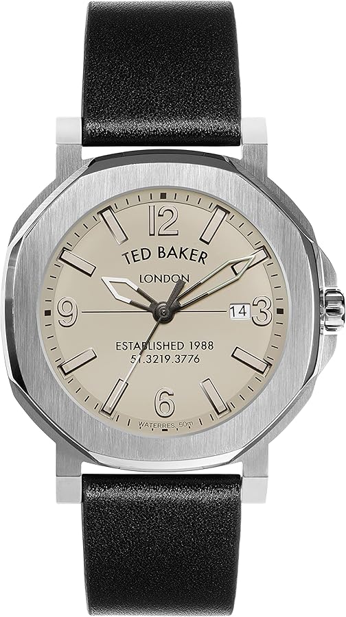 Ted Baker Actonn Black Leather Strap Watch (Model: BKPACS2029I)