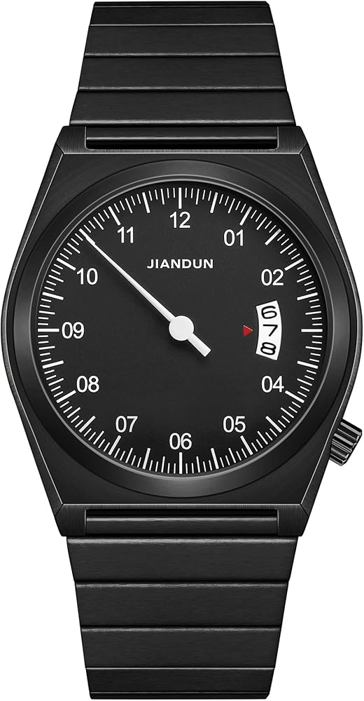 JIANDUN One Hand Watch with Date, All Stainless Steel Classic Fashion Wrist Watches for Men Women, Japanese Quartz Movement with 30M Waterproof (All Black)