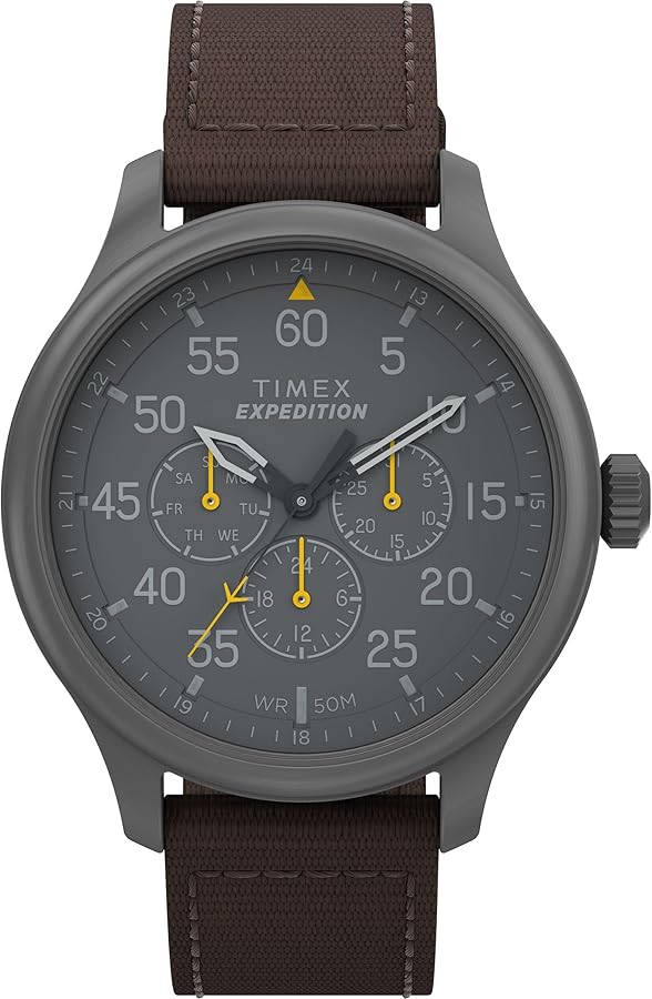 Timex Men's Expedition Field 43mm Watch - Brown Strap Black Dial Gunmetal Case