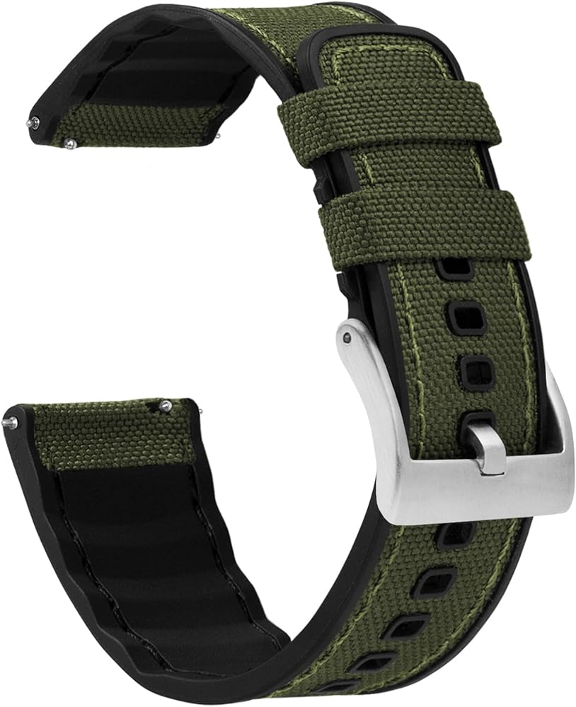 BARTON WATCH BANDS with Integrated quick release spring bars - Hybrid Silicone - Cordura Fabric, Water-Resistant Leather and Silicone Hybrid Watch Bands - Choice of Color & Width (18mm, 20mm, 22mm)