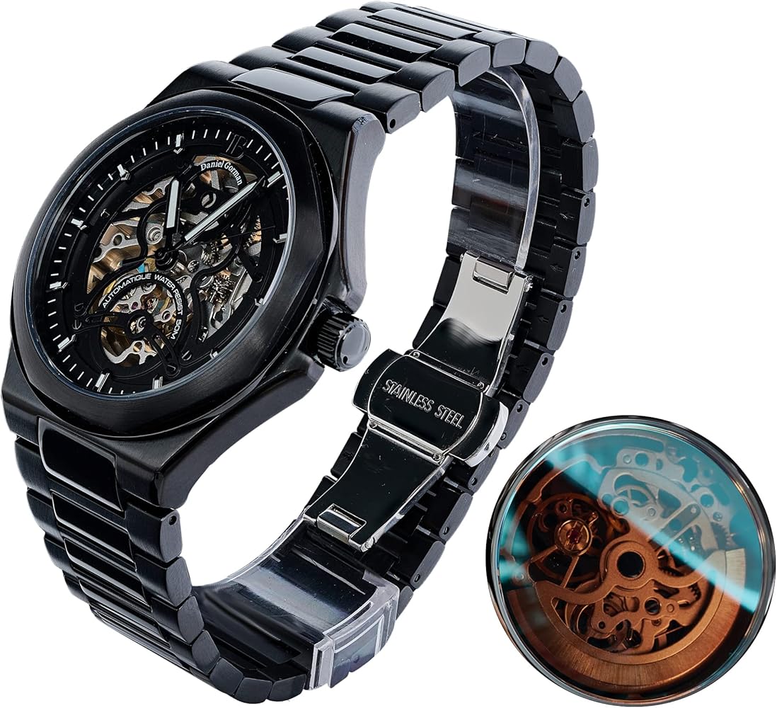 Skeleton Automatic Watches for Men Stainless Steel Dress with Waterproof 50 Meters, Shockproof, Perfect for Business Used by Men Sekioes, Olve, Fossils, Tissots, Invictaes, Orients