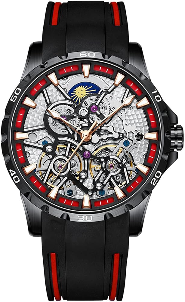 Men's Skeleton Watches Automatic Mechanical Watch with Dual Balance Wheels