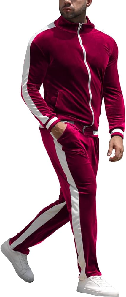 Velour Tracksuit Sweatsuit Set:Men's Jogging Suits Full Zip Casual Jackets Pants 2 piece Outfit Athletic Workout