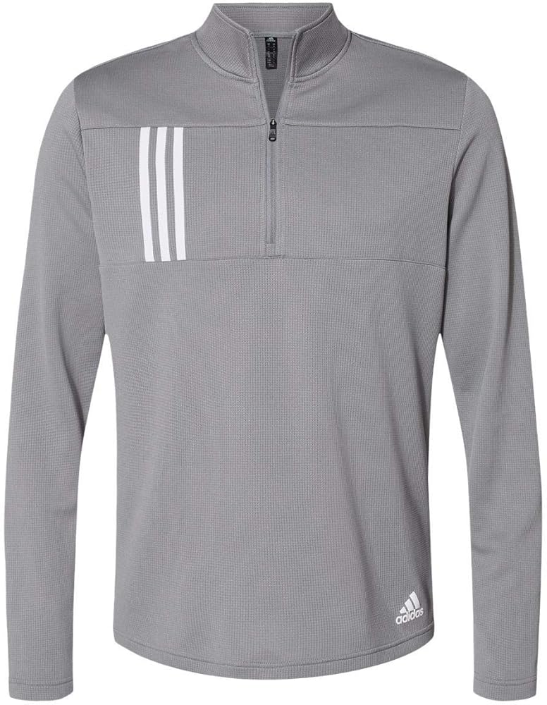 adidas - 3-Stripes Double Knit Quarter-Zip Pullover - A482 - S - Grey Three/White