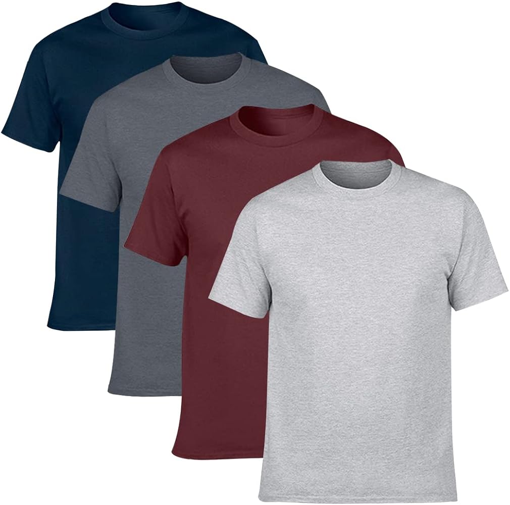 NewDenBer Men's Classic Basic Solid Crew Neck Soft Cotton T-Shirt 4 Pack