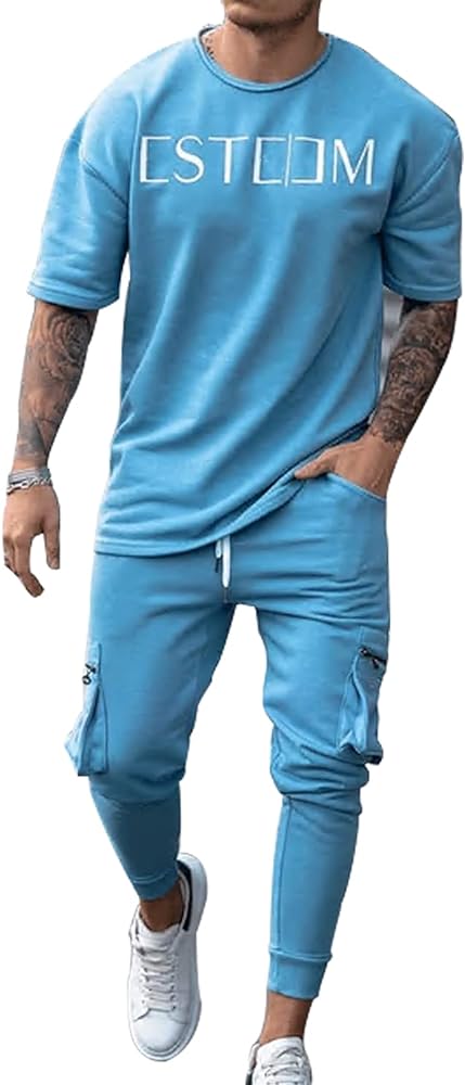 Men's Tracksuits 2 Piece Outfit Casual Short Sleeve Sweat