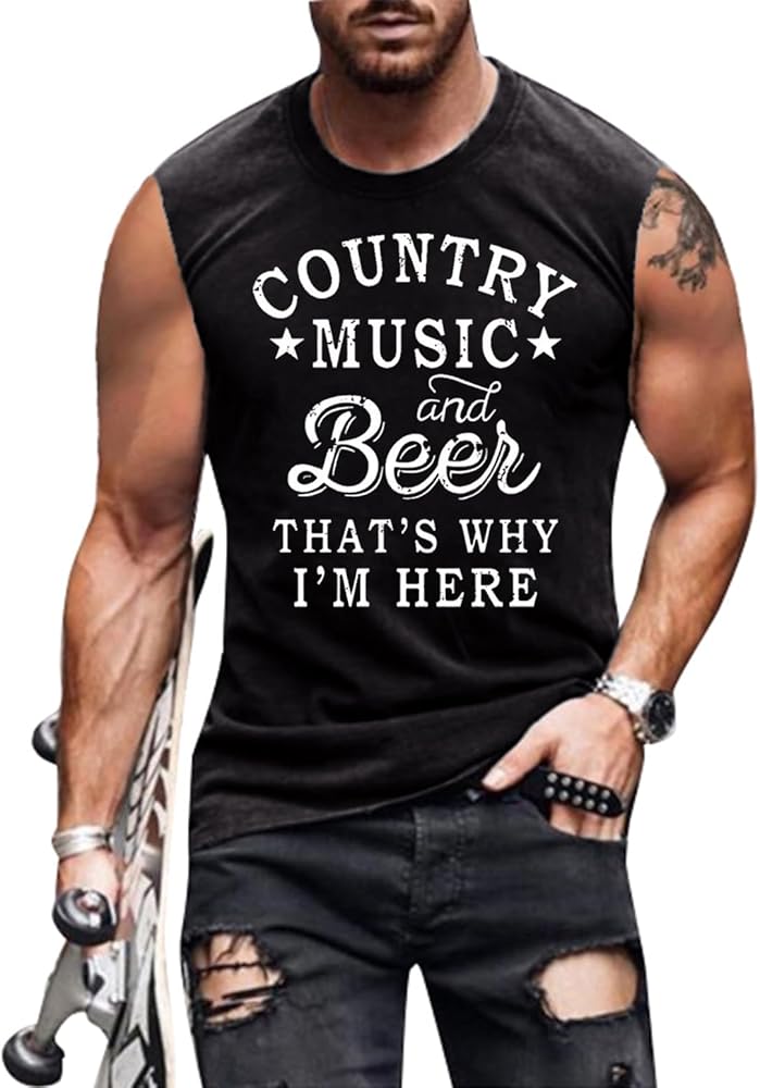 Country Music Sleeveless Shirt for Men Western Vintage Steer Skull Tank Top