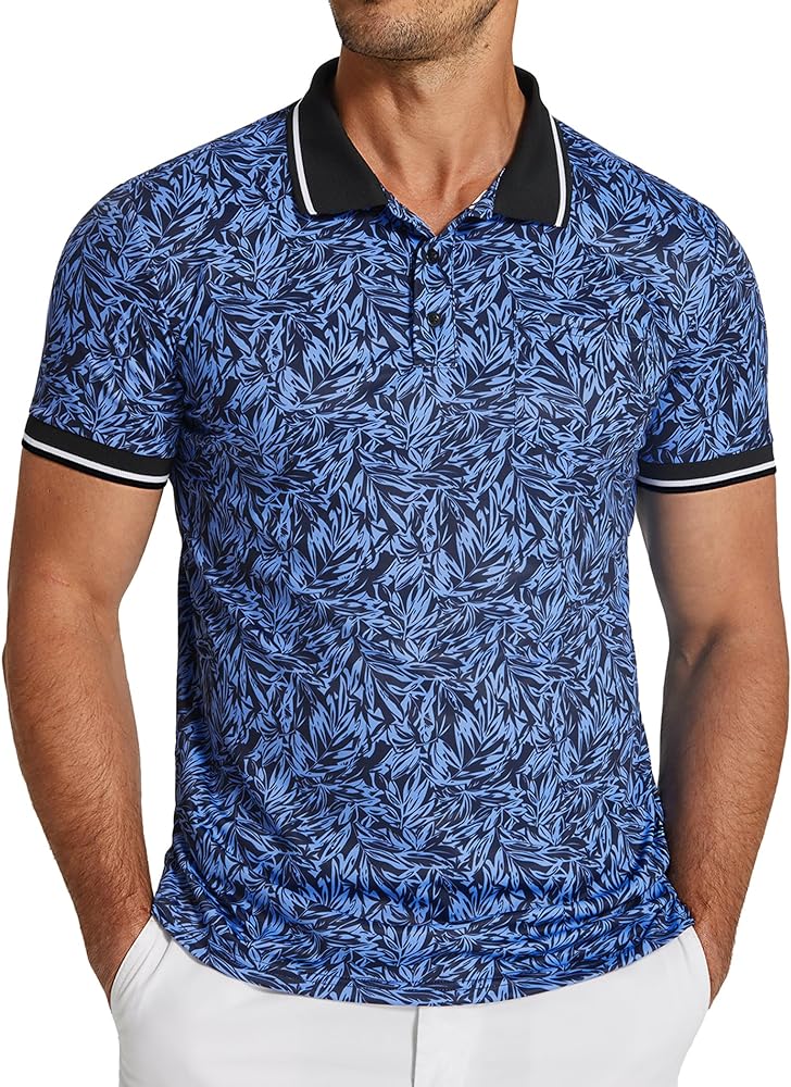 COOFANDY Men's Polo Shirts Short Sleeve Print Performance Golf Shirts Fashion Casual Beach Collared T-Shirts