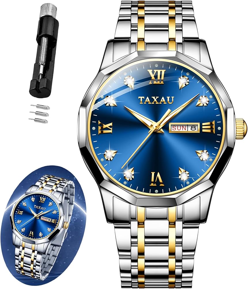 Men's Watches Large Face Easy Read Fashion Simple Roman Watches for Men Stainless Steel Day Date Waterproof Men's Wrist Watches Luxury Diamond Business Dress Watch Men