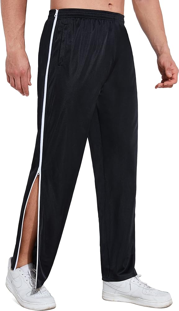 Tear Away Pants for Men Side Zippers Mens Sweatpants with Pockets for Basketball Knee/Leg Post-Surgery