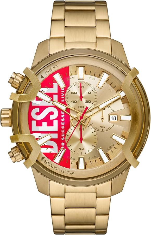 Diesel Griffed Stainless Steel Chronograph Men's Watch, Color: Gold (Model: DZ4595)